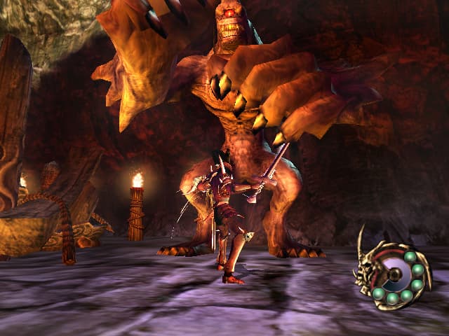 Otogi: Myth of Demons : monstre dans un environnement embrasé.