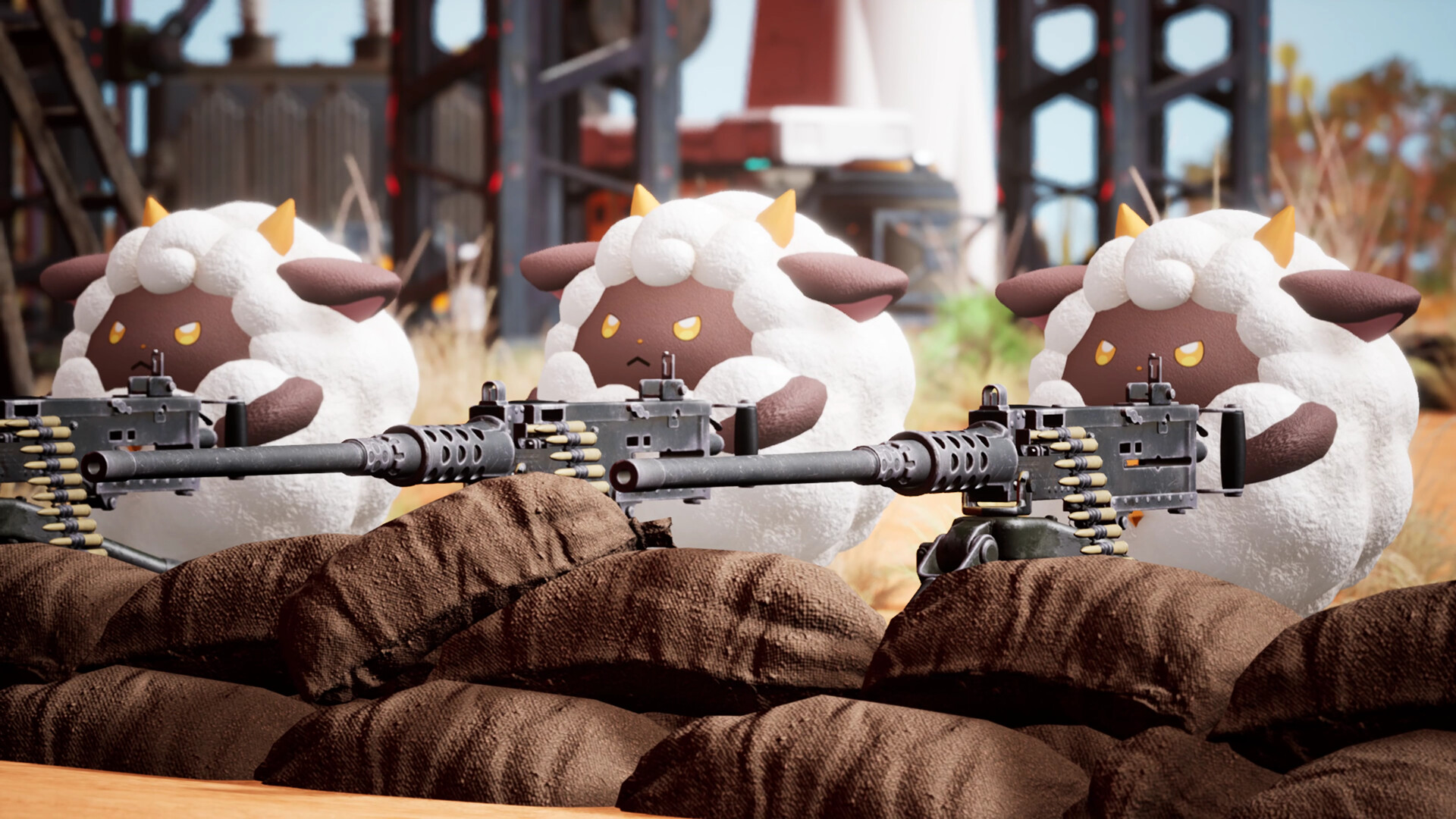 Pals armés derrière une position fortifiée — Palworld, visuel officiel