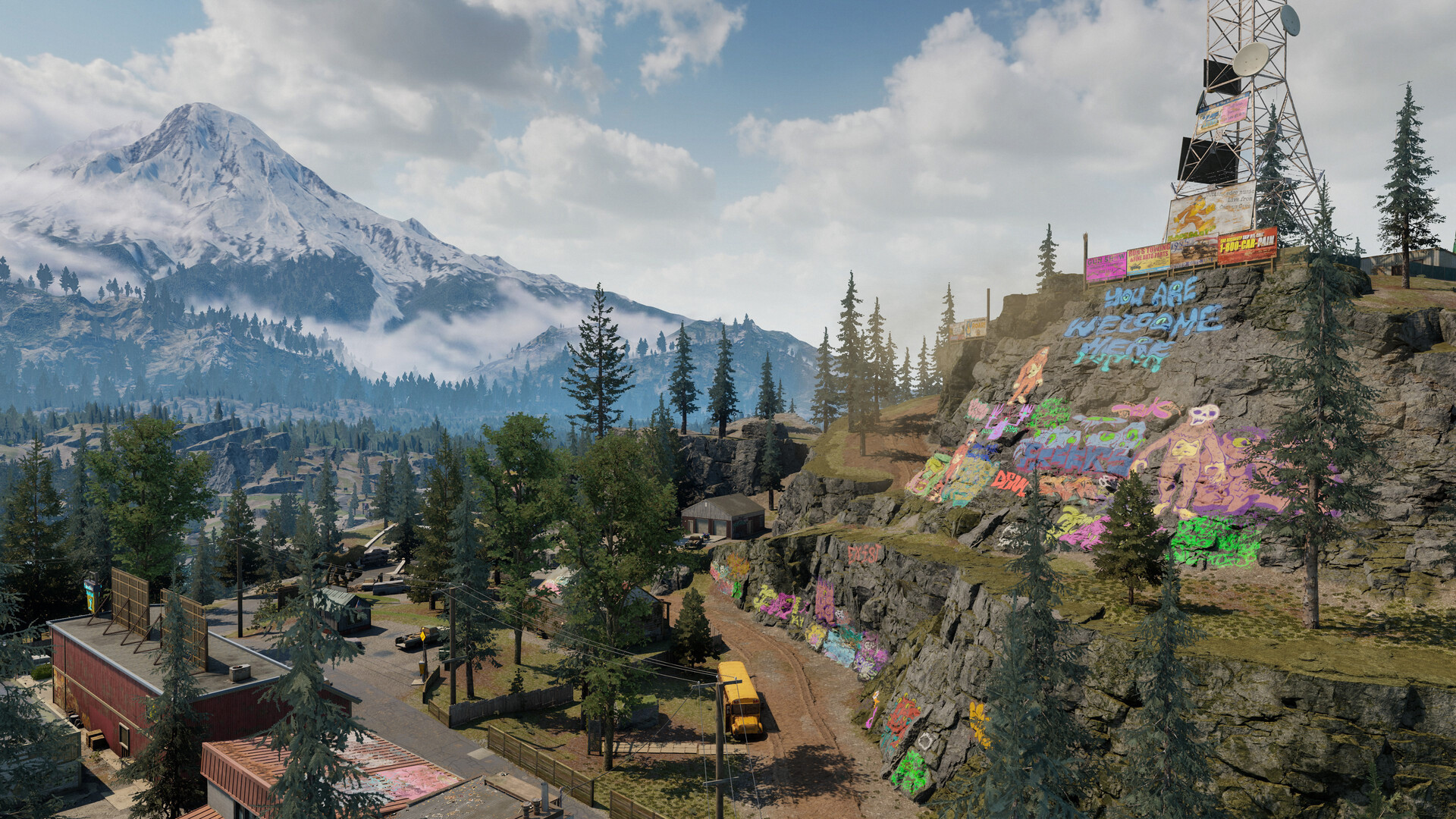 Vue sur un paysage de montagne et ses installations.