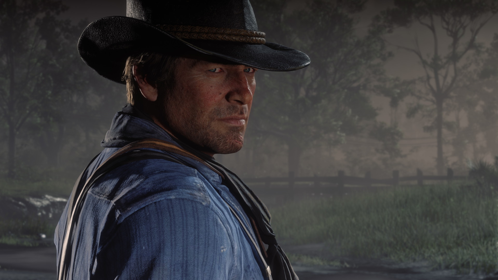 Portrait d’Arthur Morgan coiffé de son chapeau.