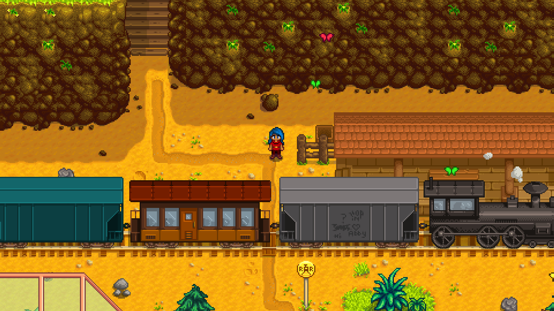Train longeant un sentier en automne — Stardew Valley, visuel officiel