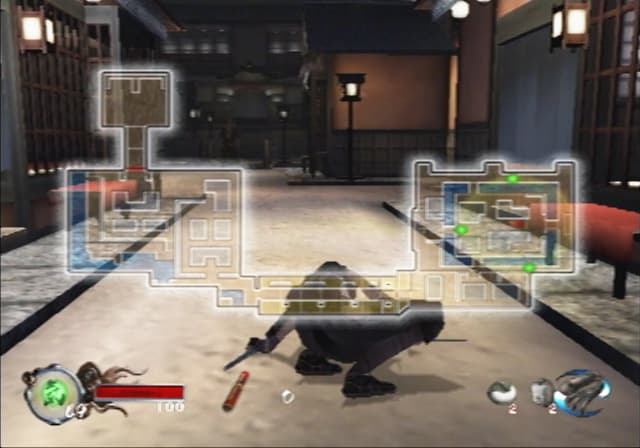 Tenchu: Fatal Shadows / Tenchu Kurenai : déplacement avec carte à l’écran.