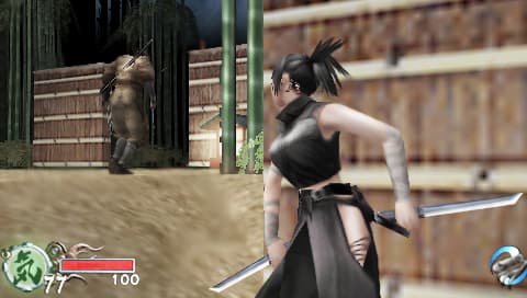 Tenchu: Time of the Assassins / Shinobi Taizen : personnage dans une cour.