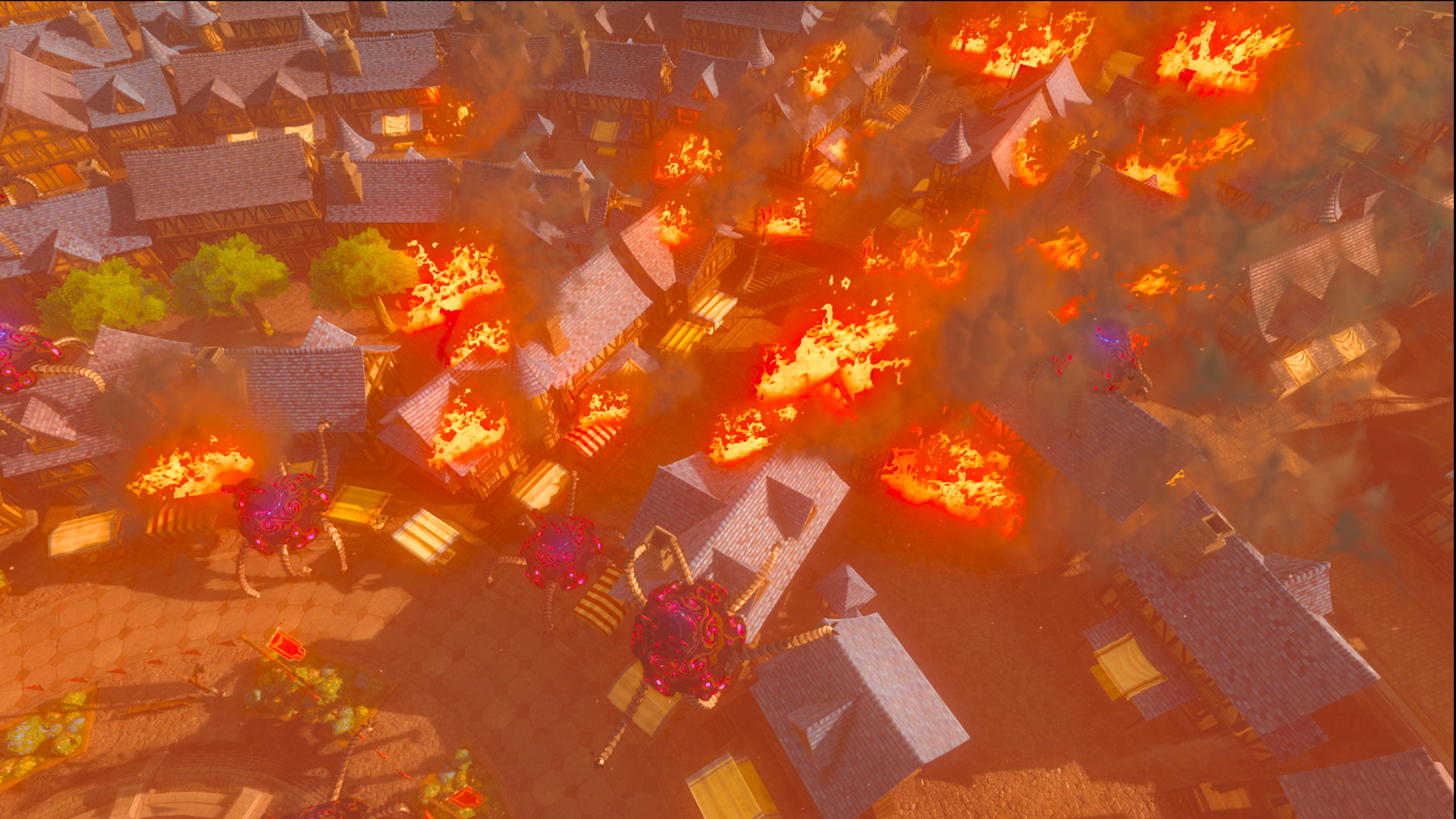 Une explosion embrase un camp de Bokoblins dans Breath of the Wild.
