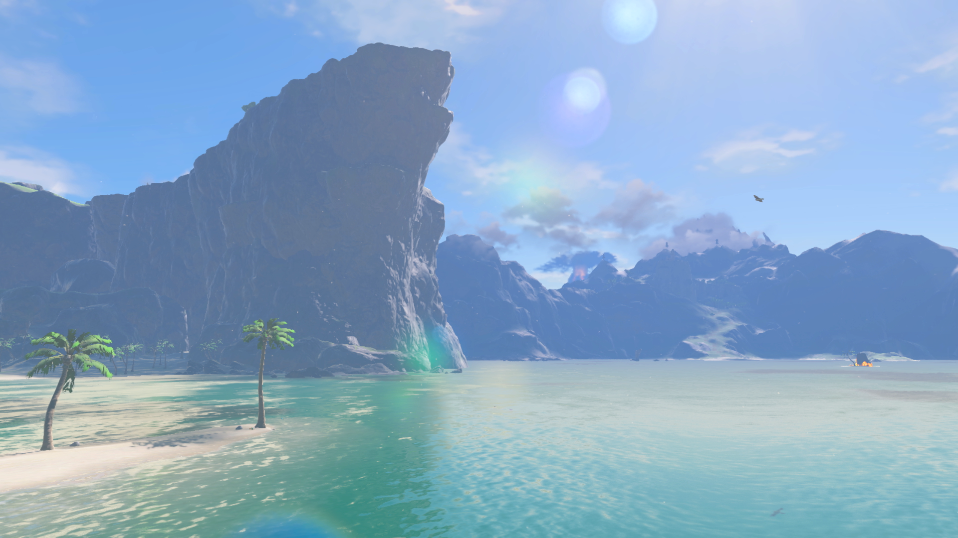 Une baie turquoise au pied des falaises d’Hyrule.