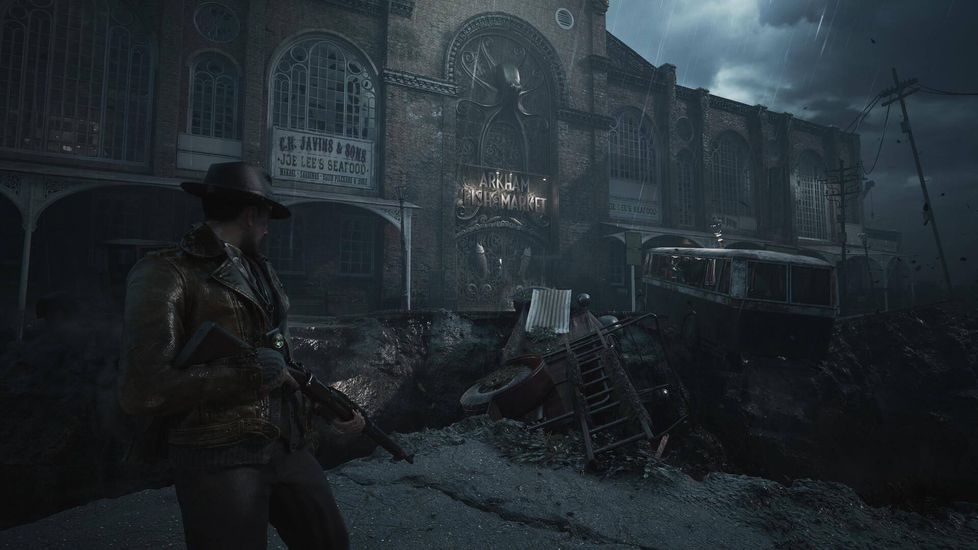 Un homme observe une rue ravagée devant une église.