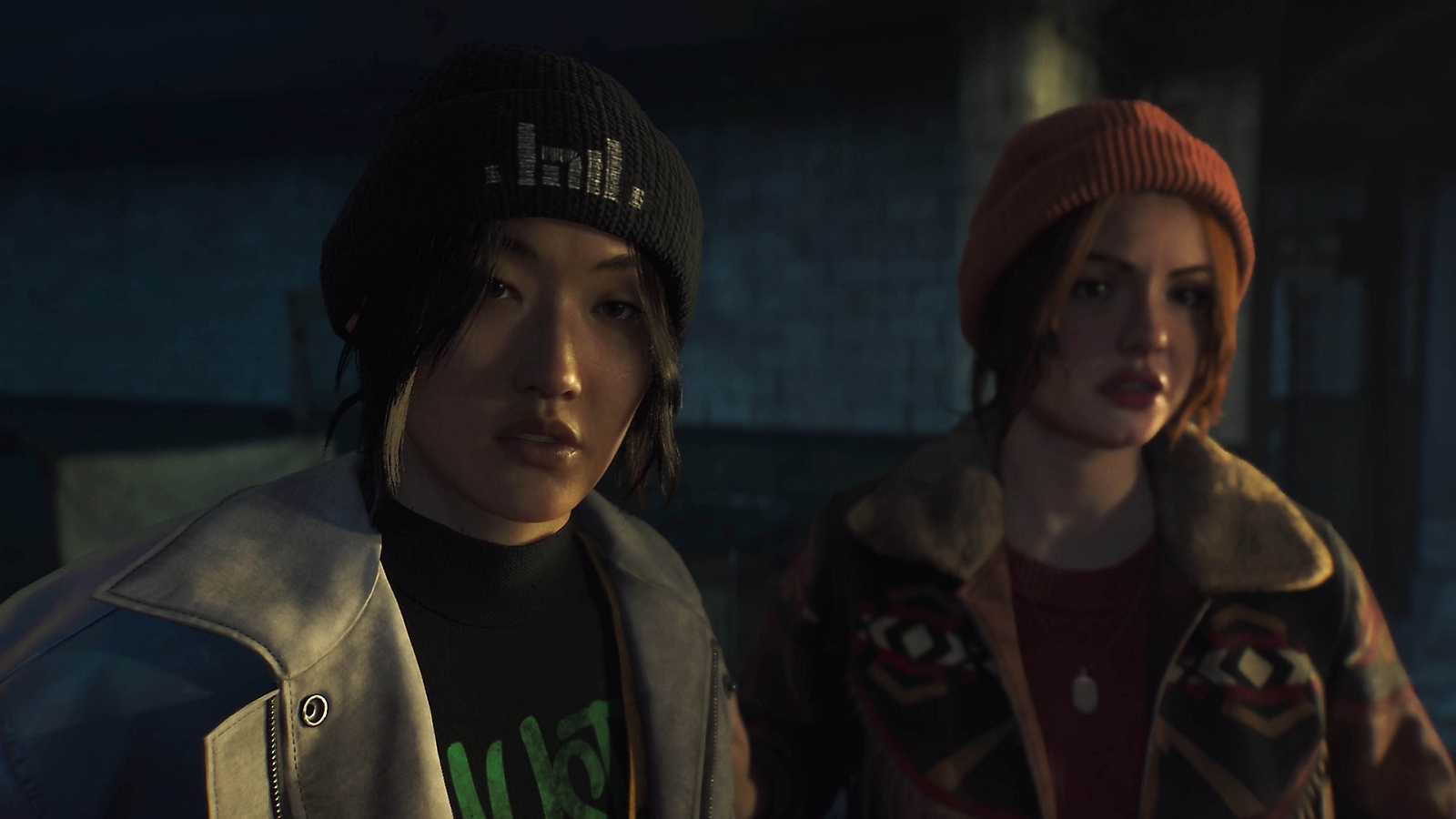 Deux personnages sur l’île d’Until Dawn 2.