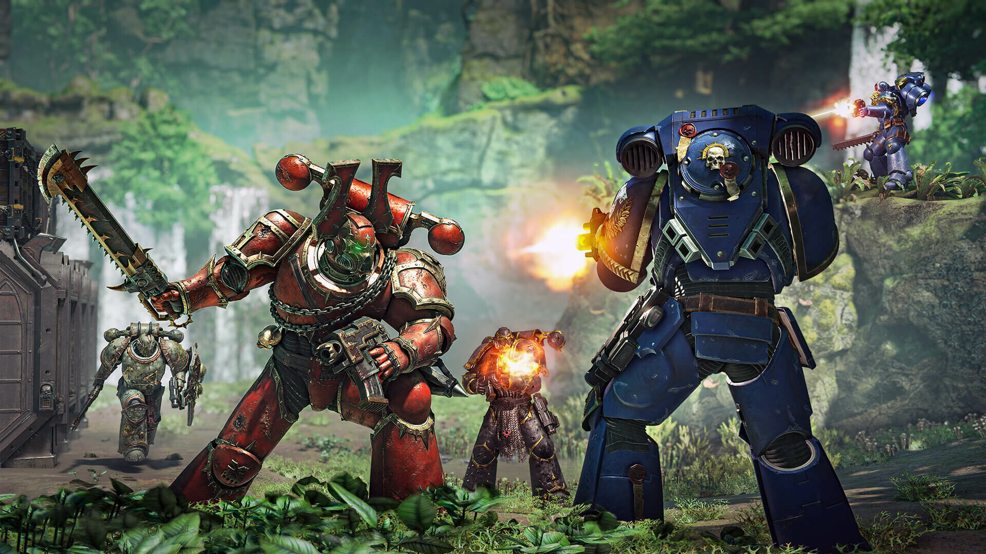 Affrontement entre combattants en armure — Warhammer 40,000: Space Marine 2, visuel officiel