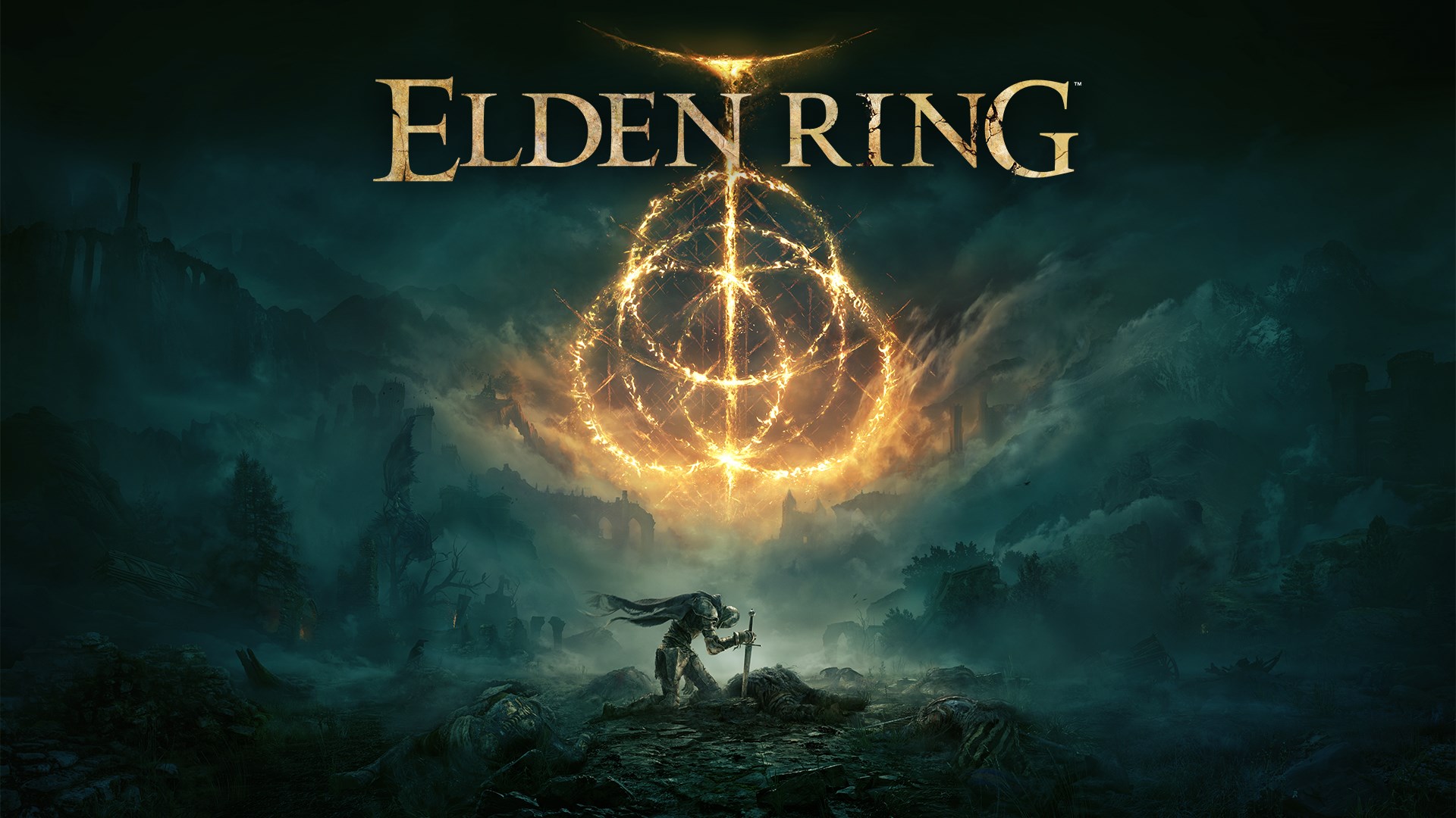 Illustration promotionnelle officielle complète de Elden Ring.