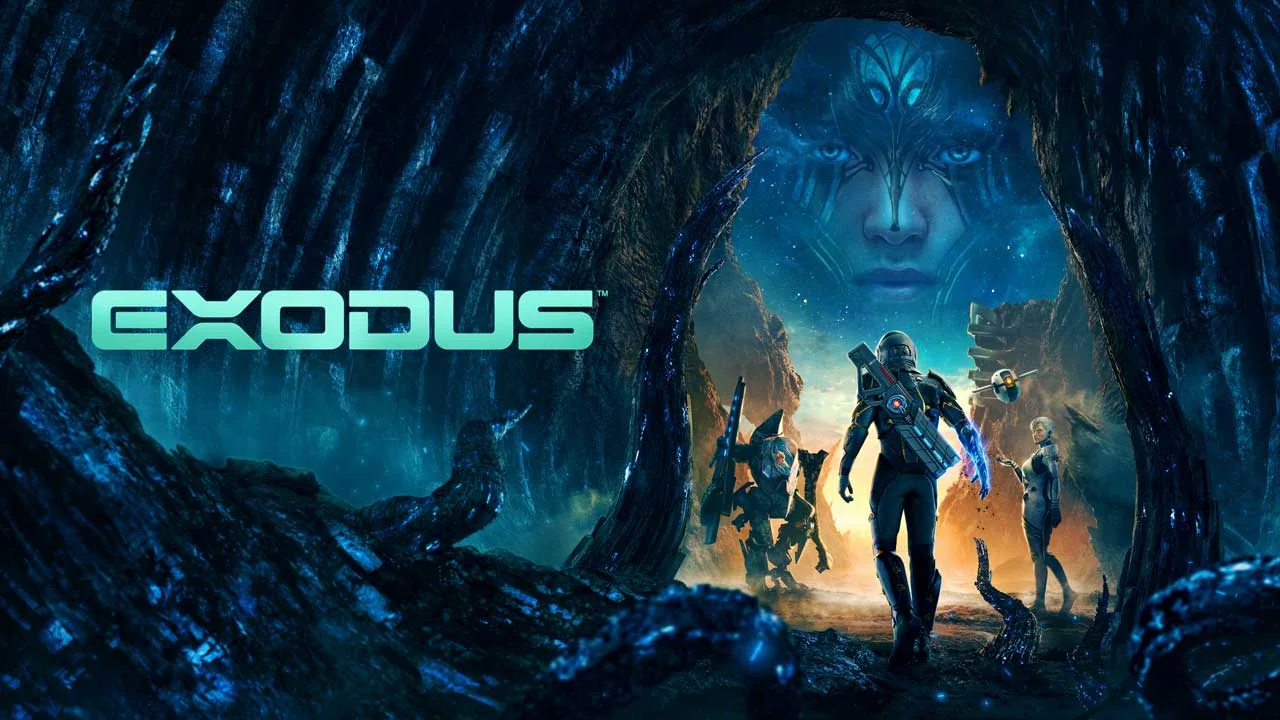 Key art officiel d’EXODUS avec Jun Aslan face à un monde extraterrestre