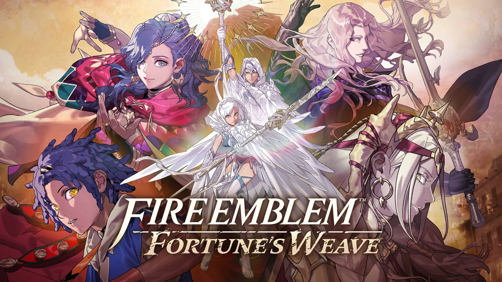Illustration officielle de Fire Emblem: Fortune’s Weave réunissant les principaux personnages autour des Jeux héroïques.