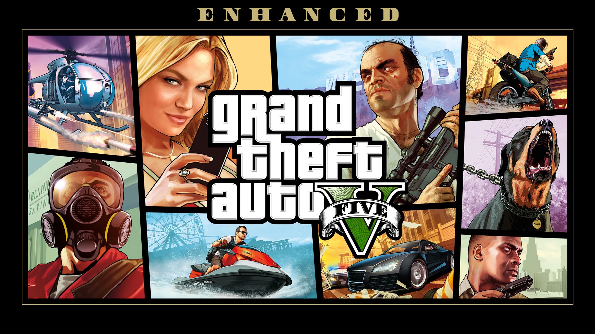 Illustration officielle complète de Grand Theft Auto V Enhanced.