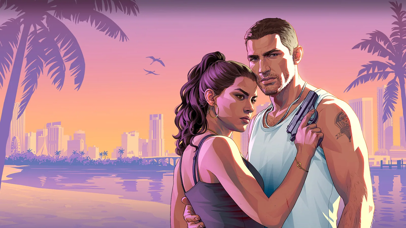 Illustration officielle de Jason et Lucia dans Grand Theft Auto VI