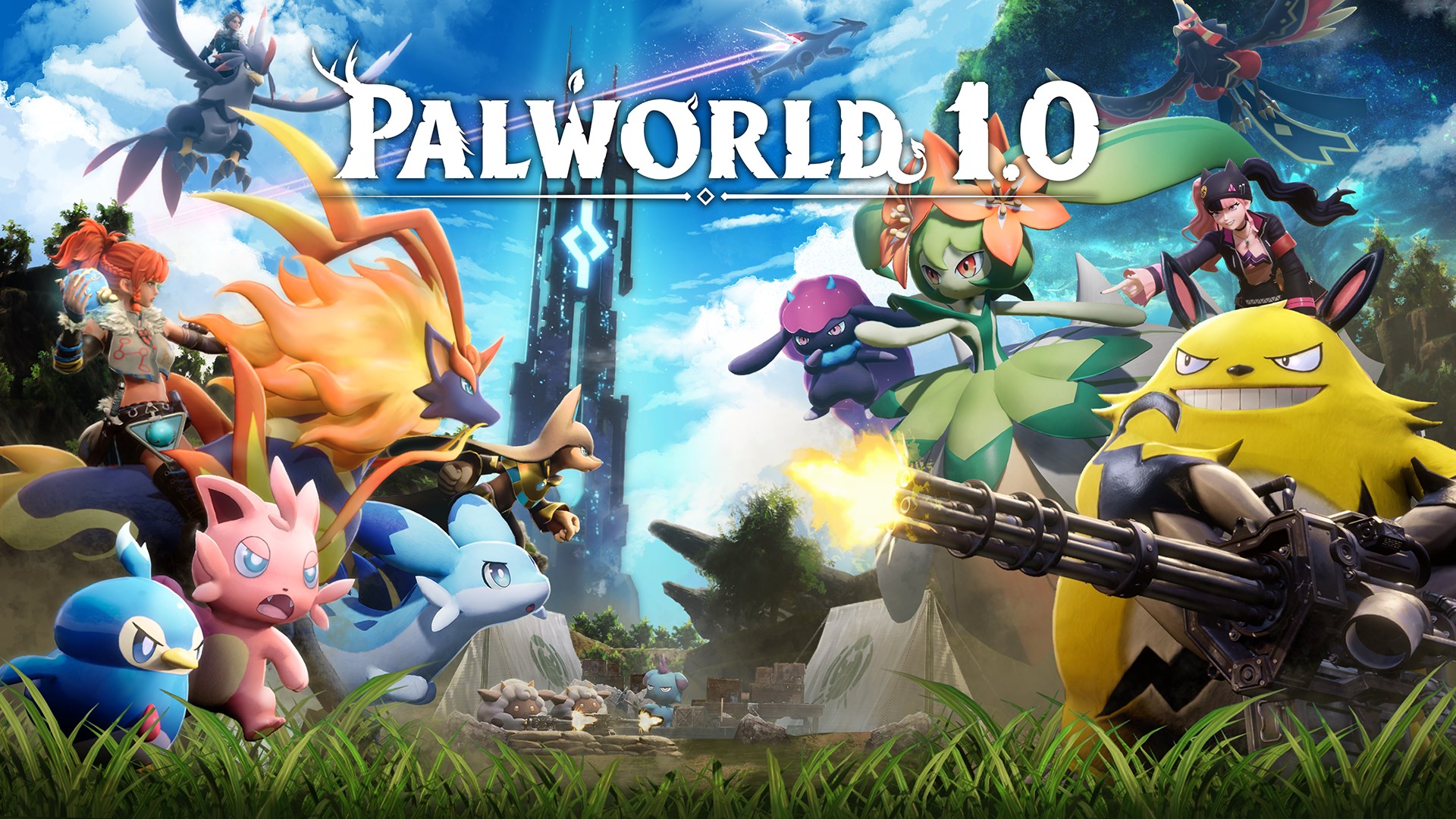 Illustration officielle complète de Palworld.