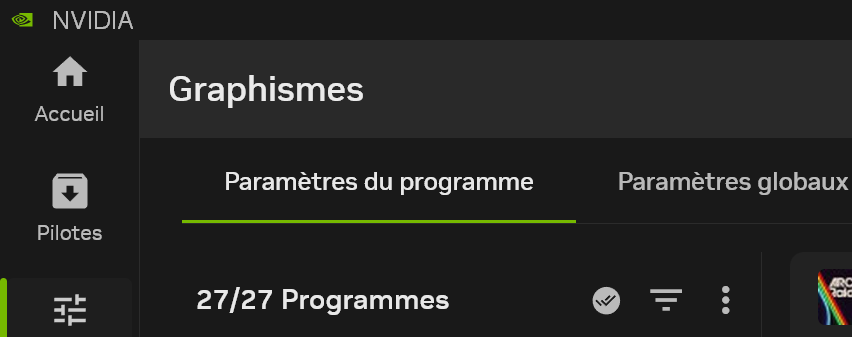 La section « Graphismes » de NVIDIA App.