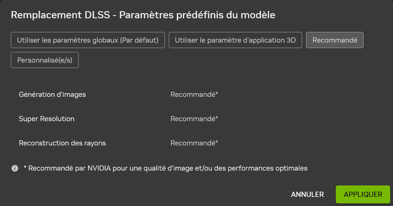 Le choix « Utiliser le paramètre d’application 3D ».