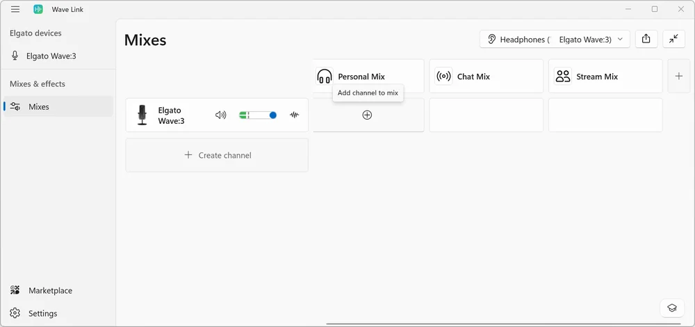 Le bouton « + » sous « Personal Mix ».